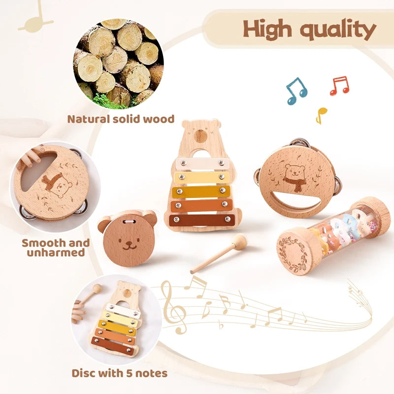 5PC Baby Montessori Wooden Musical Instruments Toys