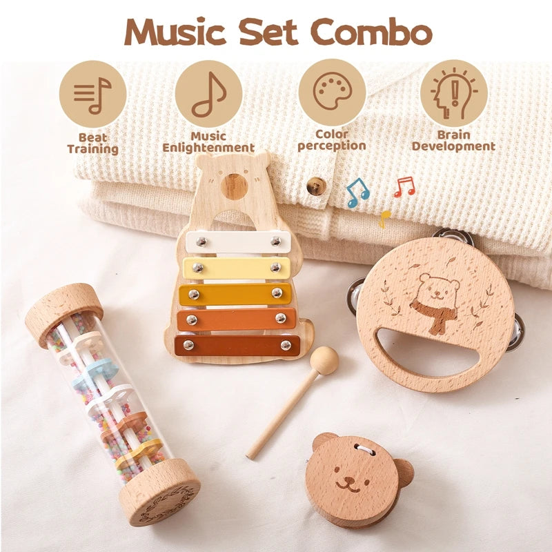 5PC Baby Montessori Wooden Musical Instruments Toys